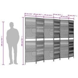 Berkfield Home Room Divider 6 Panels Black Poly Rattan - thumbnail 9