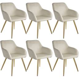 tectake Accent Chair Marilyn Set Of 6 - Cream/Gold in Cream - Size: 6 Pack