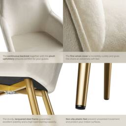 tectake Accent Chair Marilyn Set Of 6 - Cream/Gold in Cream - Size: 6 Pack - thumbnail 5