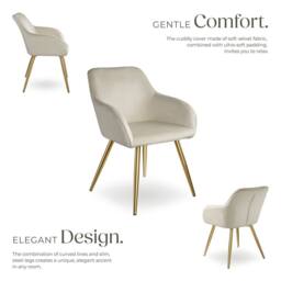 tectake Accent Chair Marilyn Set Of 6 - Cream/Gold in Cream - Size: 6 Pack - thumbnail 3