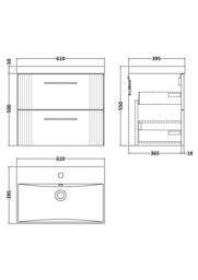 Balterley Wall Hung 2 Drawers Vanity Unit - Thin-Edge Basin 600mm, Satin Dark Grey - thumbnail 7