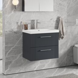 Balterley Wall Hung 2 Drawers Vanity Unit - Thin-Edge Basin 600mm, Satin Dark Grey - thumbnail 4
