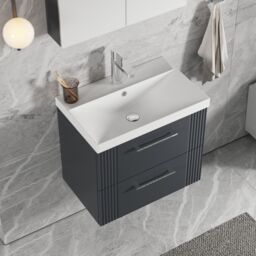 Balterley Wall Hung 2 Drawers Vanity Unit - Thin-Edge Basin 600mm, Satin Dark Grey - thumbnail 3