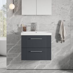 Balterley Wall Hung 2 Drawers Vanity Unit - Thin-Edge Basin 600mm, Satin Dark Grey - thumbnail 2