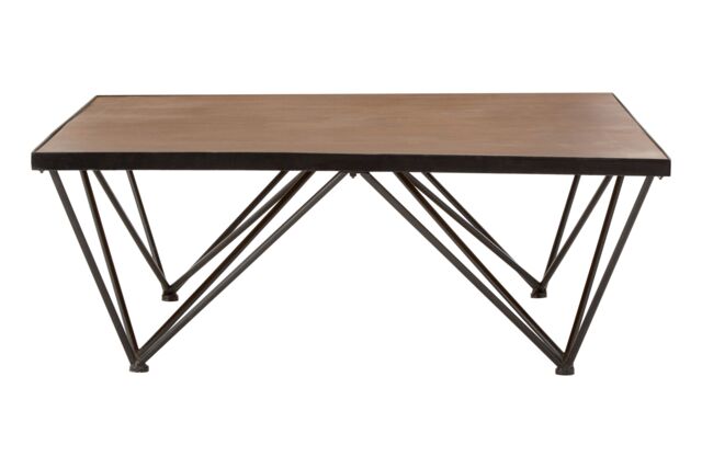 Orsina Square Coffee Table, Wood & Metal Coffee Table, Industrial Coffee Table, Modern Black Iron Coffee Table in Brown - image 1