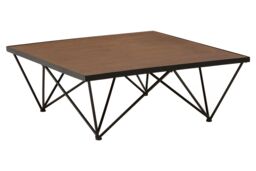 Orsina Square Coffee Table, Wood & Metal Coffee Table, Industrial Coffee Table, Modern Black Iron Coffee Table in Brown - thumbnail 2