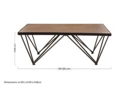 Orsina Square Coffee Table, Wood & Metal Coffee Table, Industrial Coffee Table, Modern Black Iron Coffee Table in Brown - thumbnail 5