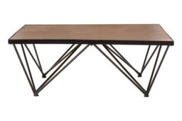Orsina Square Coffee Table, Wood & Metal Coffee Table, Industrial Coffee Table, Modern Black Iron Coffee Table in Brown - thumbnail 7