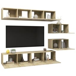 Berkfield Home 6 Piece TV Cabinet Set Sonoma Oak Engineered Wood in Brown - thumbnail 3