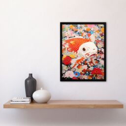 "Artery8 Wall Art Print A Fish Out Of Water Superflat Japan Koi Carp Floral Modern Artwork Art Framed in Black - Size: W12"" x H16""" - thumbnail 4
