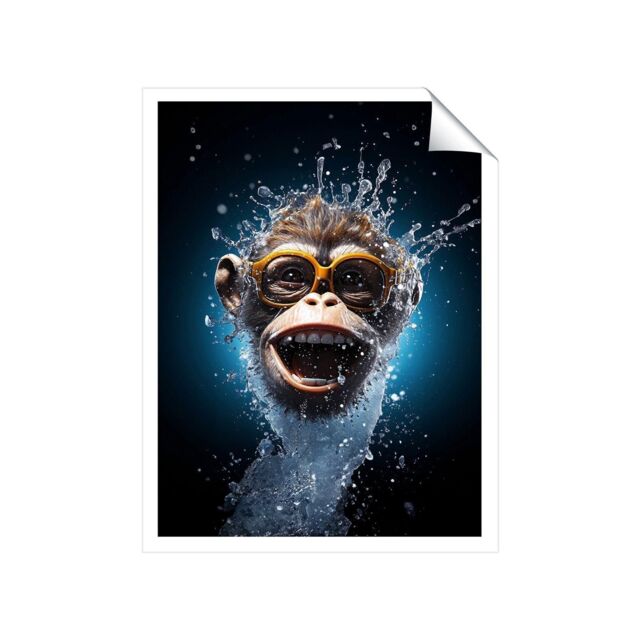 "Warren Reed - Designer Splashart Cheeky Chimp Face With Glasses Unframed Art Print - Size: W8"" x H10""" - image 1