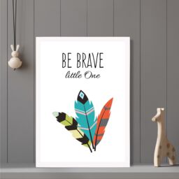 ARTZE Be Brave Tribal Quote Framed Print SIZE: A2 with White Frame in Bright Blue - Size: A3 - thumbnail 2