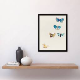 "Artery8 Five Butterflies Watercolour Redon Vintage Framed Wall Art Print in White - Size: W12"" x H16""" - thumbnail 4