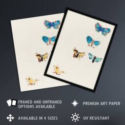 "Artery8 Five Butterflies Watercolour Redon Vintage Framed Wall Art Print in White - Size: W12"" x H16""" - thumbnail 2