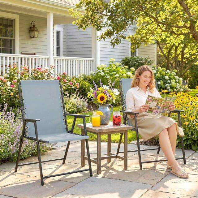 OUTSUNNY Folding Garden Chairs, Outdoor Chairs Set in Light Grey - image 1