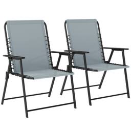 OUTSUNNY Folding Garden Chairs, Outdoor Chairs Set in Light Grey - thumbnail 2