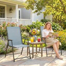OUTSUNNY Folding Garden Chairs, Outdoor Chairs Set in Light Grey - thumbnail 1