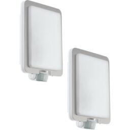 Loops 2 PACK IP44 Outdoor Wall Light & PIR Sensor Stainless Steel Square 28W E27 in Metallics