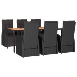 Berkfield Home 7 Piece Garden Dining Set Black Poly Rattan&Solid Wood Acacia - thumbnail 3