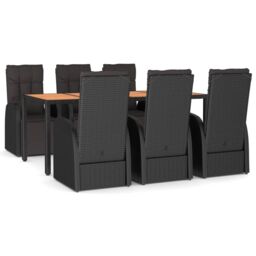 Berkfield Home 7 Piece Garden Dining Set Black Poly Rattan&Solid Wood Acacia - thumbnail 2