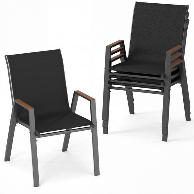 Gymax 4 Pack Outdoor Dining Chairs Stackable Chairs for Backyard Poolside in Black - image 1