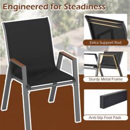 Gymax 4 Pack Outdoor Dining Chairs Stackable Chairs for Backyard Poolside in Black - thumbnail 6