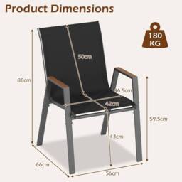 Gymax 4 Pack Outdoor Dining Chairs Stackable Chairs for Backyard Poolside in Black - thumbnail 2