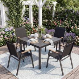 Gymax 4 Pack Outdoor Dining Chairs Stackable Chairs for Backyard Poolside in Black - thumbnail 4