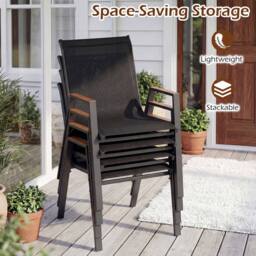 Gymax 4 Pack Outdoor Dining Chairs Stackable Chairs for Backyard Poolside in Black - thumbnail 3