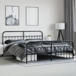 Berkfield Home Metal Bed Frame with Headboard & Footboard Black 193x203 cm - thumbnail 4