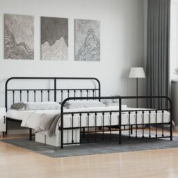 Berkfield Home Metal Bed Frame with Headboard & Footboard Black 193x203 cm - thumbnail 1