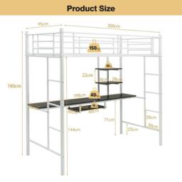 Costway 3.5FT Single Metal Loft Bed Frame High Sleeper Bunk Bed W/ Desk Storage Shelves in White - thumbnail 6