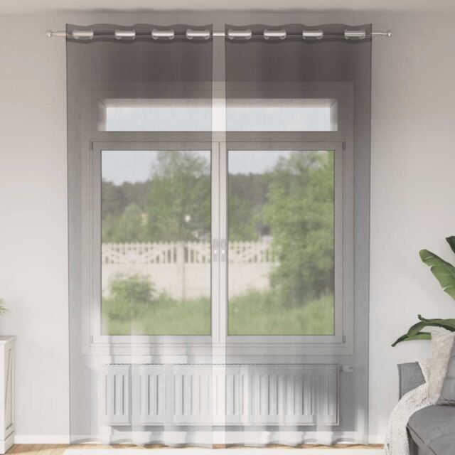 Berkfield Home Voile Curtains with Grommets 2 pcs Dark Grey 140x300 cm - image 1
