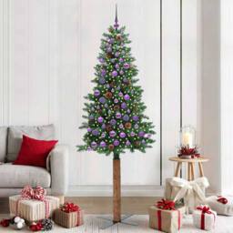 Berkfield Home Elegant Slim Christmas Tree Green 210 cm PVC & Solid Pine wood - thumbnail 2
