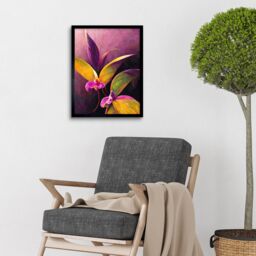 "Artery8 Wall Art Print Pink Orchid Vibrant Mauve Flowers Painting Art Framed in Black - Size: W12"" x H16""" - thumbnail 2