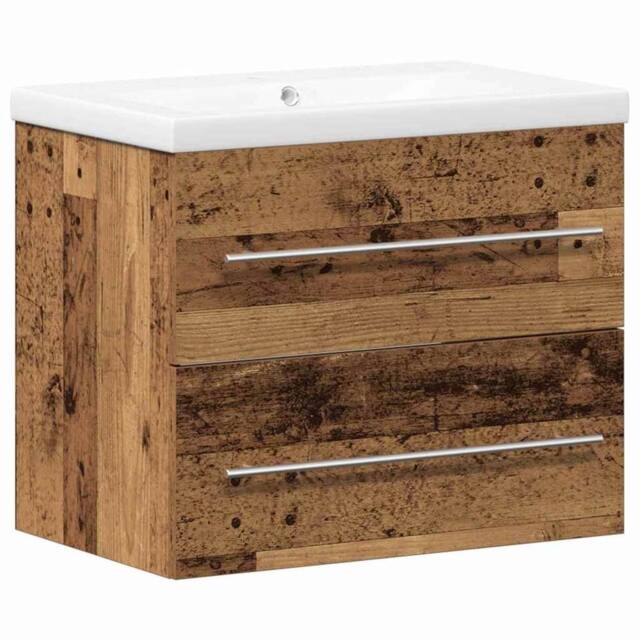 Berkfield Home Bathroom Sink Cabinet with Built-in Basin Old Wood Engineered Wood in Brown - image 1