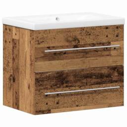 Berkfield Home Bathroom Sink Cabinet with Built-in Basin Old Wood Engineered Wood in Brown - thumbnail 1