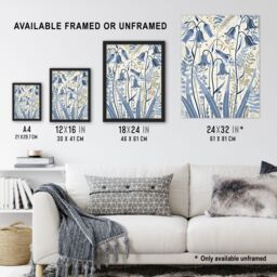 Artery8 Spring Bluebells Bright Flower Painting Botanical Framed Art Print in Blue - Size: A4 - thumbnail 3