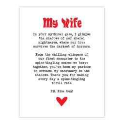 "Artery8 Love Poem Horror Fan Wife Romantic Poetry Fun Wall Art Print in White - Size: W12"" x H16""" - thumbnail 1