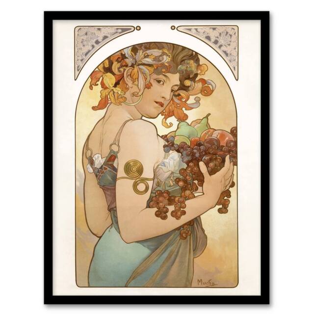 "Artery8 Woman With Fruit Art Nouveau France Vintage Framed Wall Art Print Mucha - Size: W12"" x H16""" - image 1