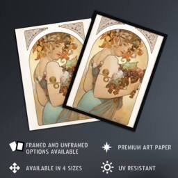 "Artery8 Woman With Fruit Art Nouveau France Vintage Framed Wall Art Print Mucha - Size: W12"" x H16""" - thumbnail 2