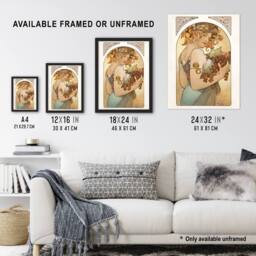 "Artery8 Woman With Fruit Art Nouveau France Vintage Framed Wall Art Print Mucha - Size: W12"" x H16""" - thumbnail 3