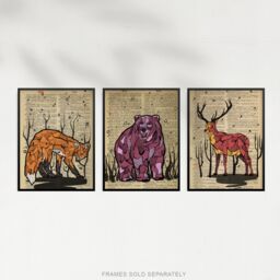 Artery8 Wall Art Print Pack of 3 A4 Upcycle Dictionary Page Animals Fox Bear Stag Deer Living Room s Set - thumbnail 5