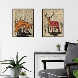 Artery8 Wall Art Print Pack of 3 A4 Upcycle Dictionary Page Animals Fox Bear Stag Deer Living Room s Set - thumbnail 6