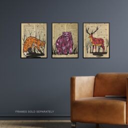 Artery8 Wall Art Print Pack of 3 A4 Upcycle Dictionary Page Animals Fox Bear Stag Deer Living Room s Set - thumbnail 2