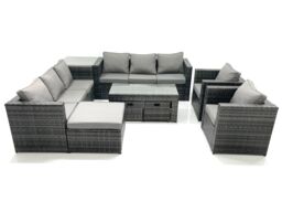 Fimous Rattan Garden Furniture Sofa Set with Coffee table Armchair Side Table 3 Footstools Dark Grey Mixed - thumbnail 2