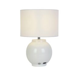 Lighting Collection RECHARGEABLE WHITE CERAMIC TABLE LAMP - thumbnail 1