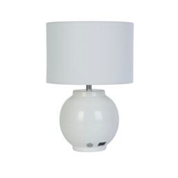 Lighting Collection RECHARGEABLE WHITE CERAMIC TABLE LAMP - thumbnail 2