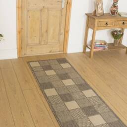 runrug Hallway Carpet Runner Rug - Hardwearing & Durable, 7mm - 'Patch' in Brown - Size: 80 cm x 240 cm - thumbnail 1