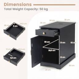 Costway End Table w/ Charging Station Narrow Nightstand Bedside Table w/Drawer in Black - thumbnail 2